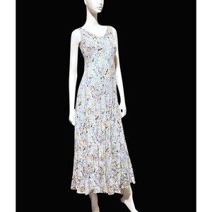 Y2K Silk Maxi Dress 12 Slip Watercolor Resort Cruise Flowy Fairy 100% Silk